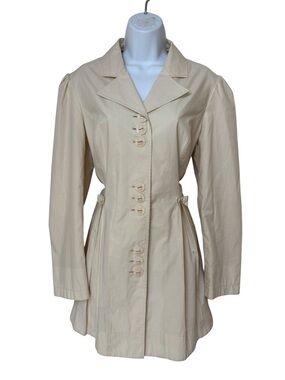 J.Peterman Vintage Cream Single-Breasted Trench Coat with Bows Size 12